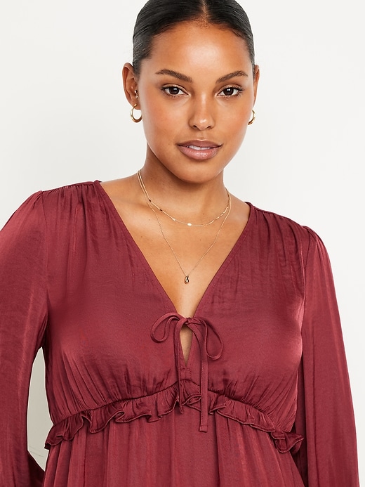 Image number 4 showing, Satin Ruffle Tie-Front Top