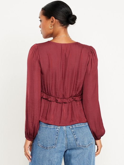 Image number 2 showing, Satin Ruffle Tie-Front Top