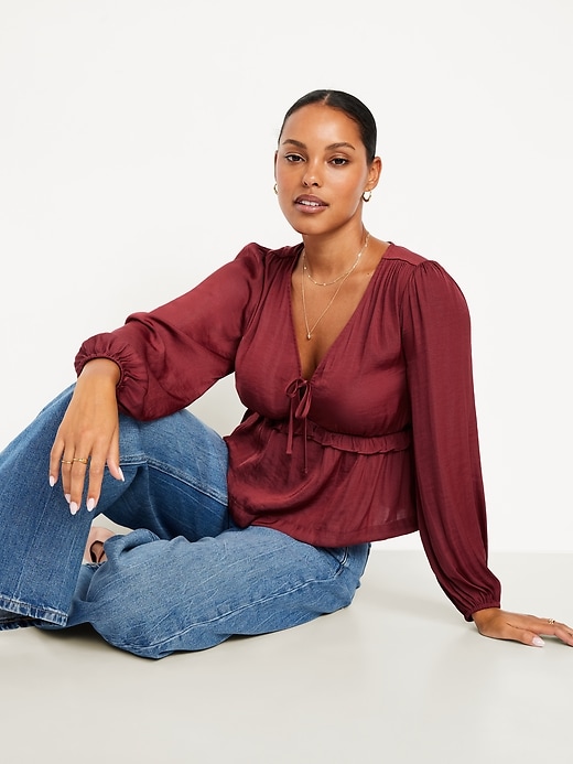 Image number 3 showing, Satin Ruffle Tie-Front Top