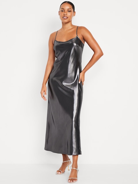 Shine Satin Maxi Dress - Dark Gray