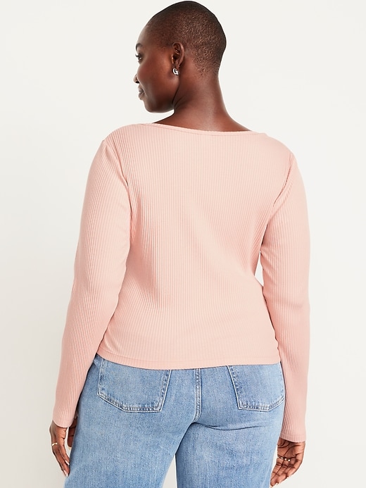 Image number 7 showing, Lace-Trim V-Neck Ribbed Top