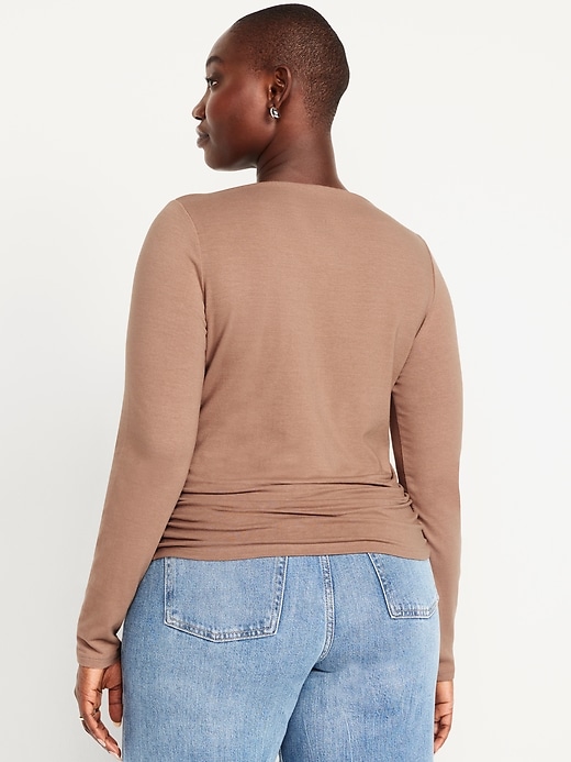 Image number 6 showing, Long-Sleeve Slit-Neck Ruched Top