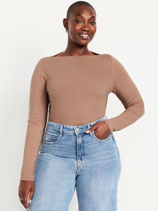 Image number 5 showing, Long-Sleeve Slit-Neck Ruched Top