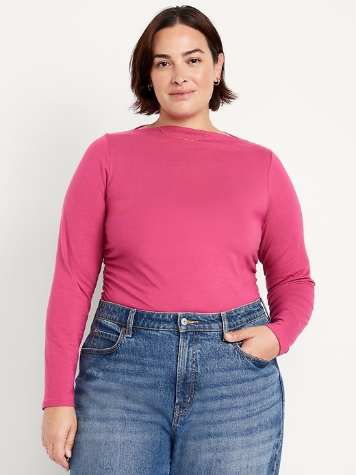 Image number 7 showing, Long-Sleeve Slit-Neck Ruched Top
