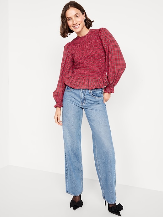 Image number 3 showing, Long-Sleeve Plaid Smocked Top