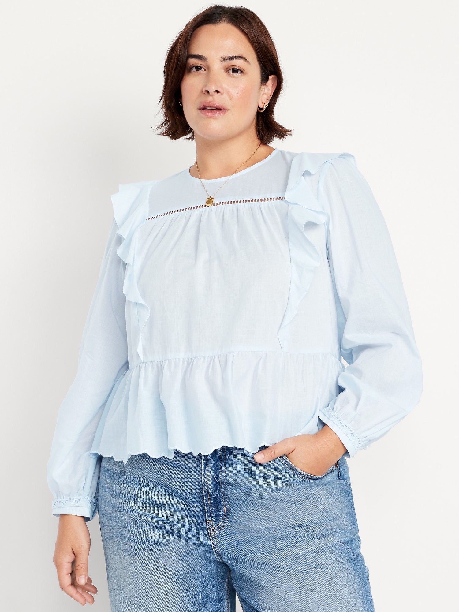 High-Neck Ruffle Peplum Top