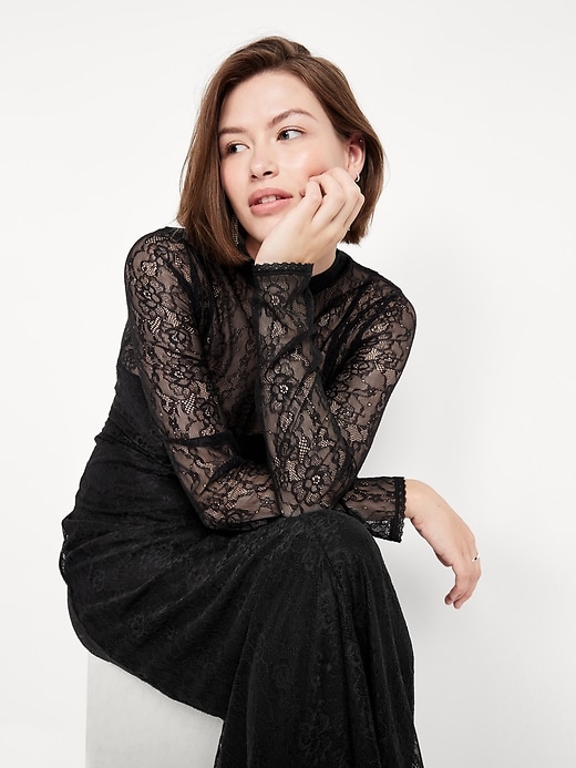 Image number 4 showing, Mock Neck Lace Maxi Dress