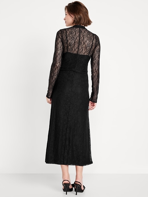 Image number 2 showing, Mock Neck Lace Maxi Dress