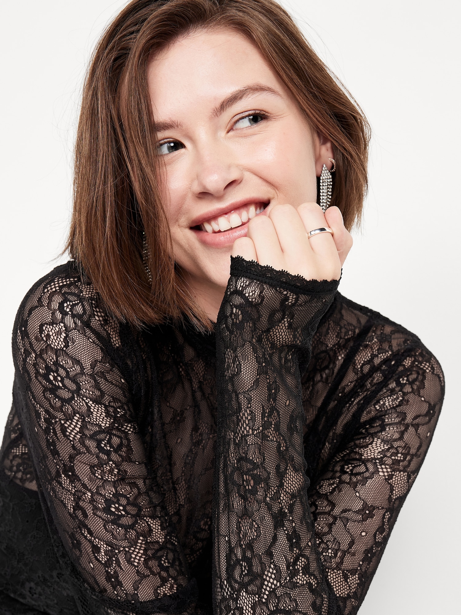 Mock Neck Lace Maxi Dress