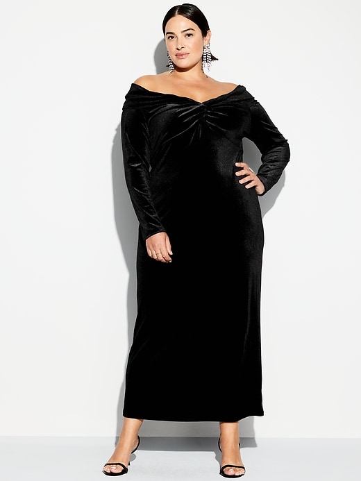 Image number 5 showing, The Occasion by Old Navy Velvet Off-Shoulder Maxi Dress