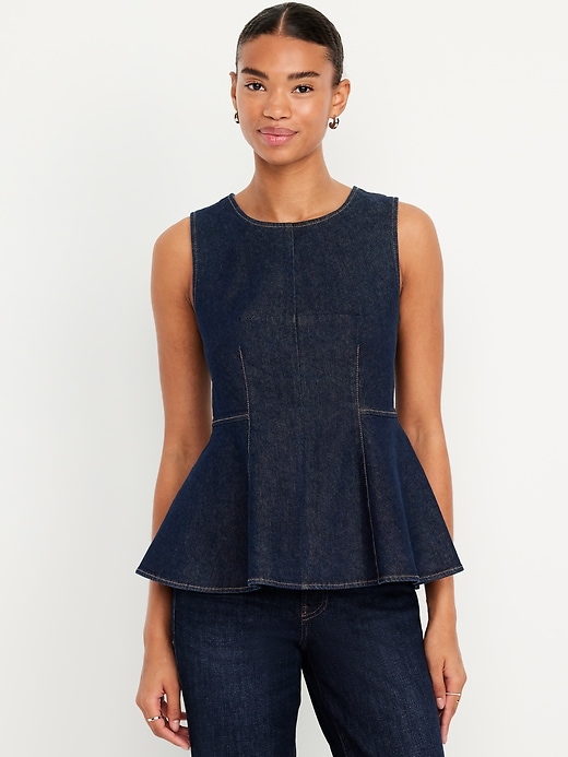 Image number 1 showing, High-Neck Jean Peplum Top