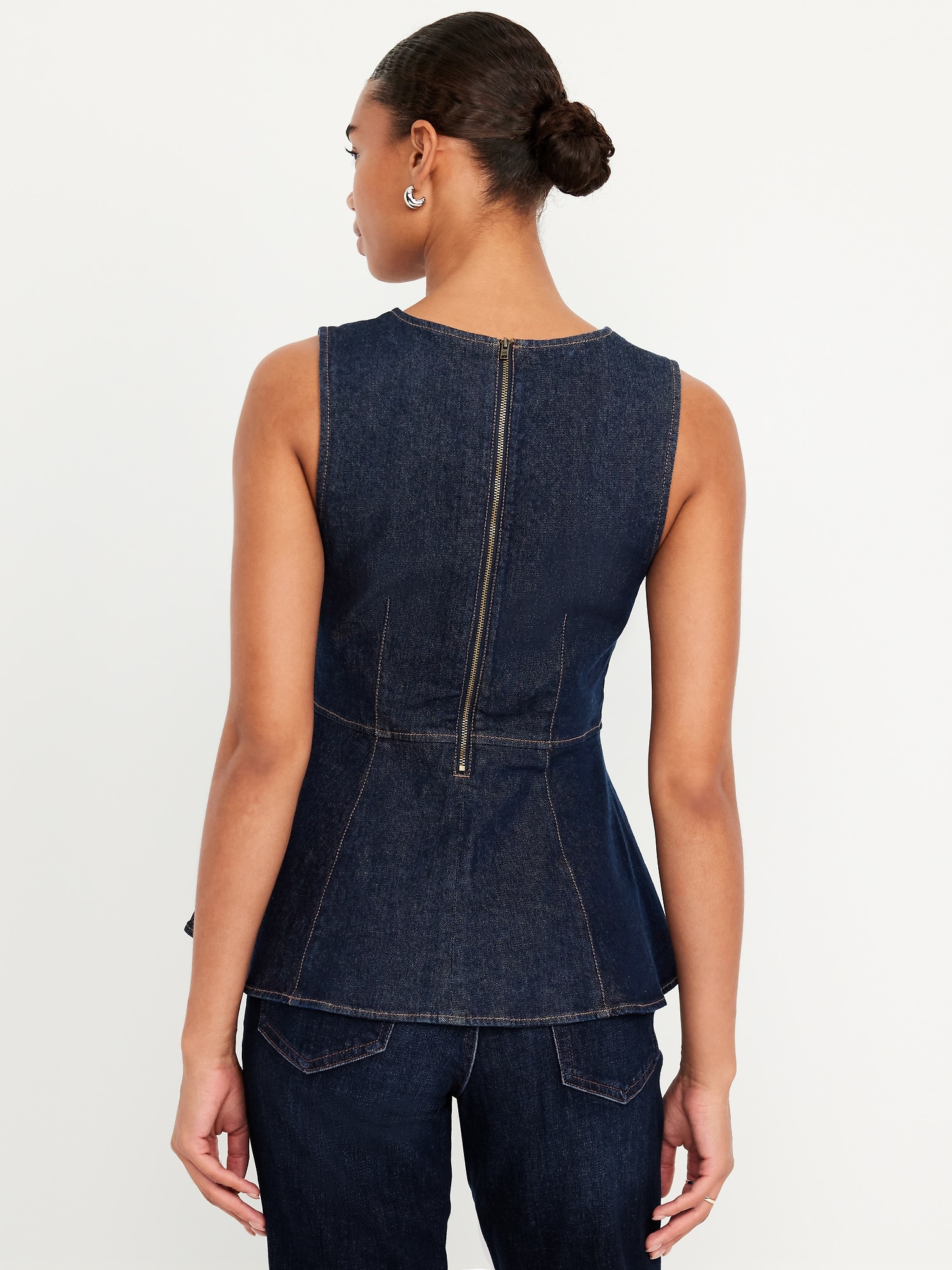 High-Neck Jean Peplum Top