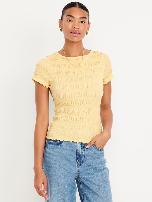 Image number 1 showing, Slit-Neck Smocked Top