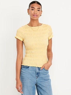 Slit-Neck Smocked Top