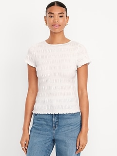 Slit-Neck Smocked Top