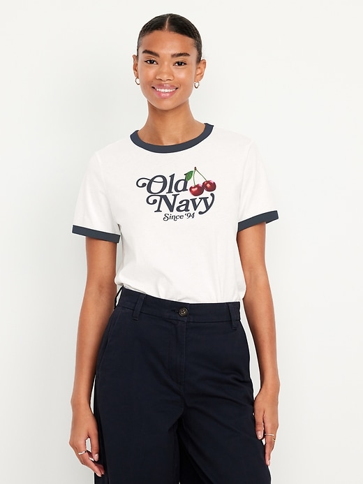 Image number 1 showing, EveryWear Crew-Neck Logo-Graphic Ringer T-Shirt