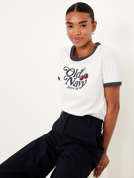 Image number 3 showing, EveryWear Crew-Neck Logo-Graphic Ringer T-Shirt