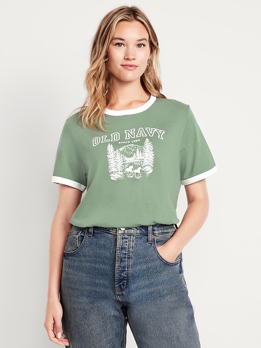 Image number 4 showing, EveryWear Crew-Neck Logo-Graphic Ringer T-Shirt