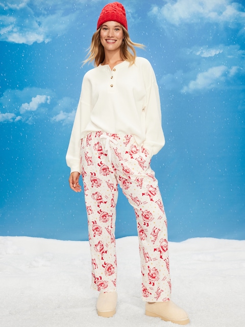 Mid-Rise Printed Flannel Pajama Pants for Women - Santa And Reindeer (Match The Fam!)