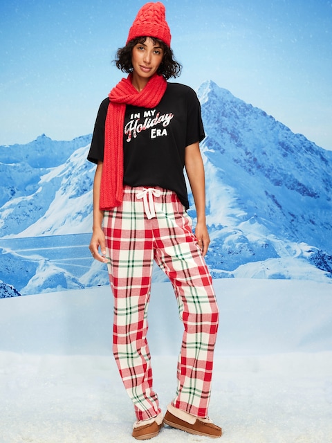Mid-Rise Plaid Flannel Pajama Pants for Women - Red Plaid (Match The Fam!)