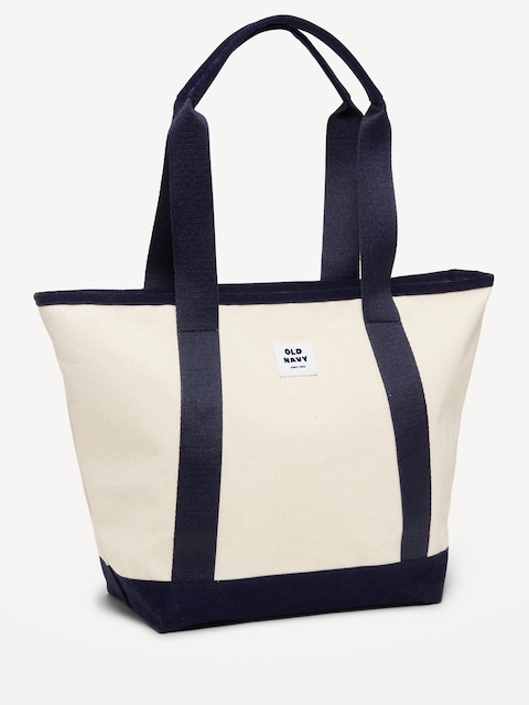 Medium Logo Canvas Tote Bag - Cream/Navy