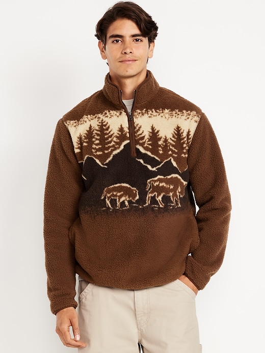 Image number 1 showing, Printed Sherpa Quarter-Zip Pullover