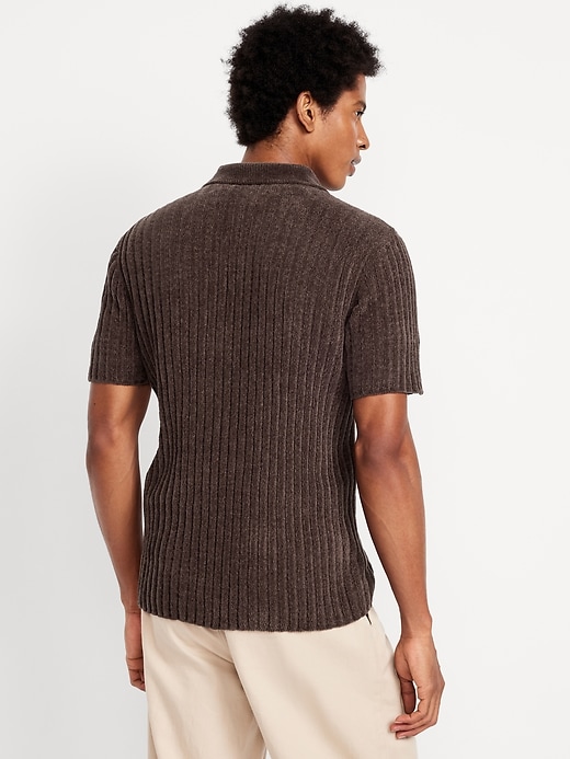 Short-Sleeve Chenille Polo Sweater
