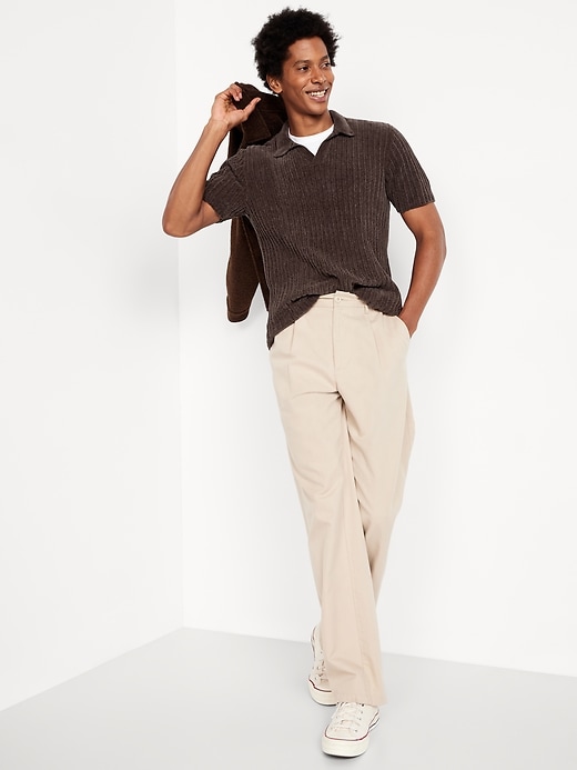 Short-Sleeve Chenille Polo Sweater
