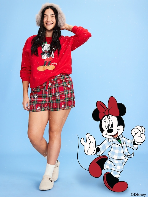 Old Navy x Disney Mickey Mouse & Friends Printed Flannel Boxer Shorts for Women - Mickey & Minnie Plaid (Match The Fam!)
