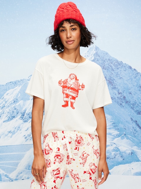 Holiday-Graphic Crew-Neck T-Shirt for Women - Santa And Reindeer (Match The Fam!)