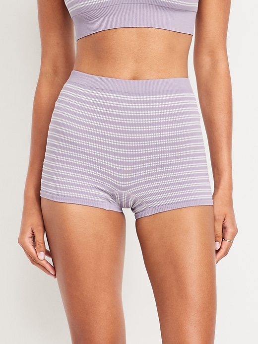 Image number 1 showing, Mid-Rise Seamless Ribbed Boyshort Underwear