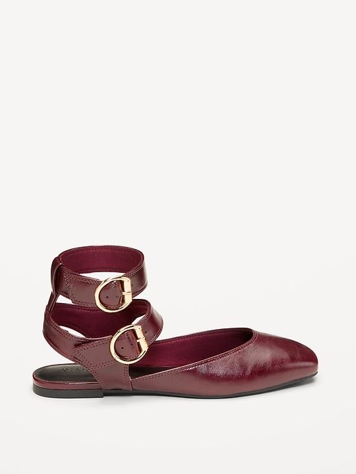 Image number 3 showing, Faux-Leather Double Ankle-Strap Flats for Women