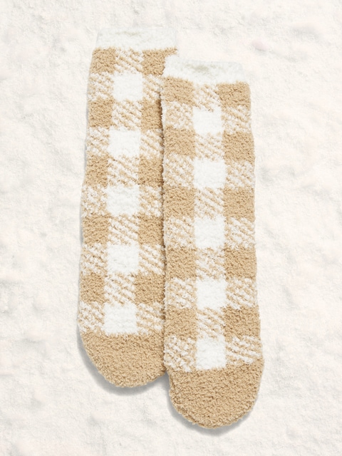 Cozy Crew Socks for Women - Neutral Plaid