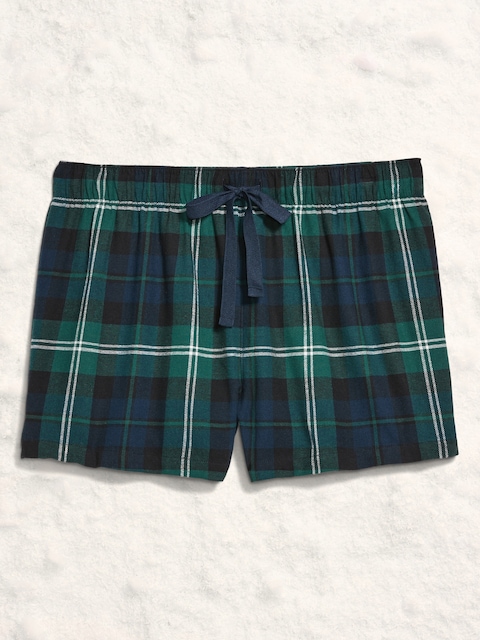 Plaid Flannel Pajama Boxer Shorts for Women - Navy Plaid (Match The Fam!)