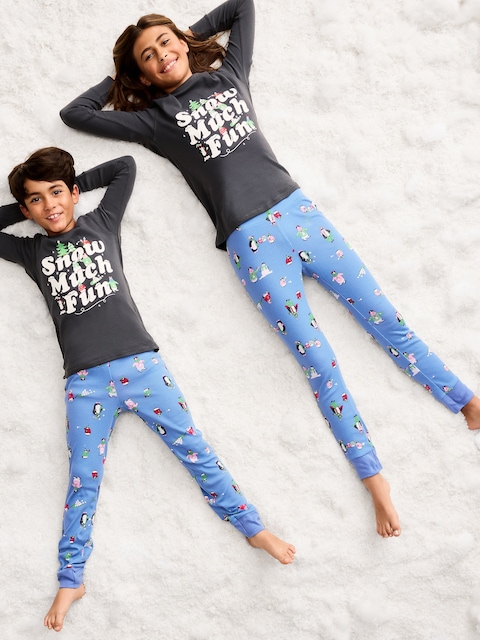 Gender-Neutral Snug-Fit Graphic Pajama Set for Kids - Penguins (Match The Fam!)