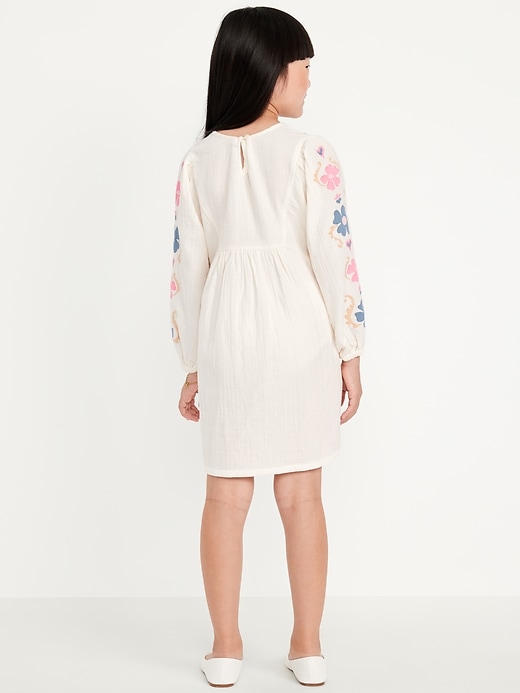 Image number 2 showing, Long-Sleeve Double-Weave Embroidered Swing Dress for Girls