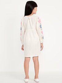 Image number 2 showing, Long-Sleeve Double-Weave Embroidered Swing Dress for Girls