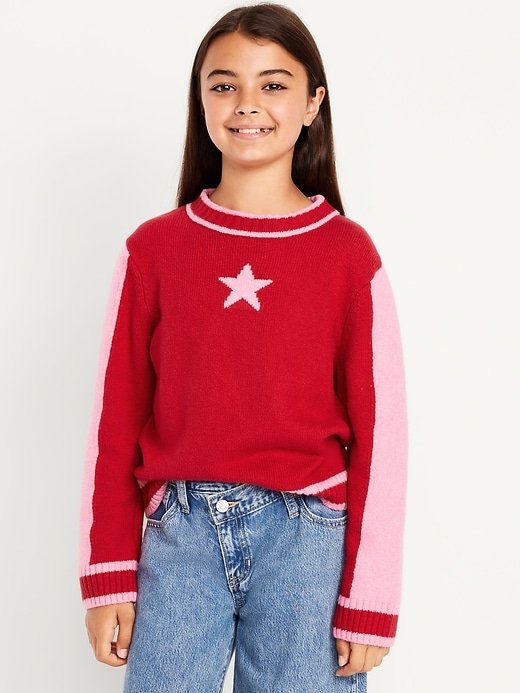 Image number 1 showing, SoSoft Color-Block Mock-Neck Sweater for Girls