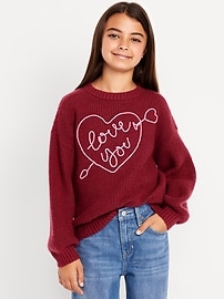 Image number 1 showing, Oversized Valentine's Day Graphic Sweater for Girls