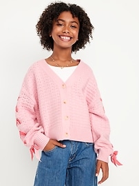 Image number 1 showing, SoSoft Bow-Tie Cardigan Sweater for Girls