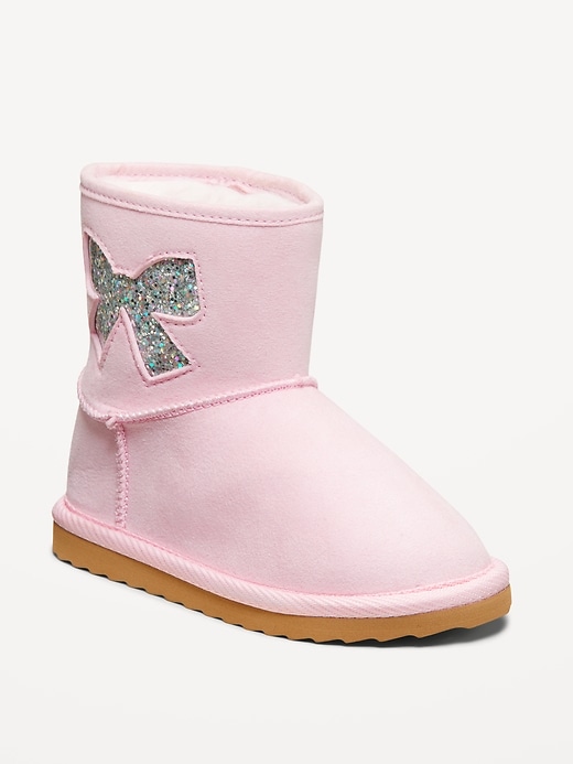 Image number 1 showing, Faux-Suede Glitter Bow Cutout Boots for Toddler Girls