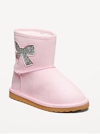 Image number 1 showing, Faux-Suede Glitter Bow Cutout Boots for Toddler Girls