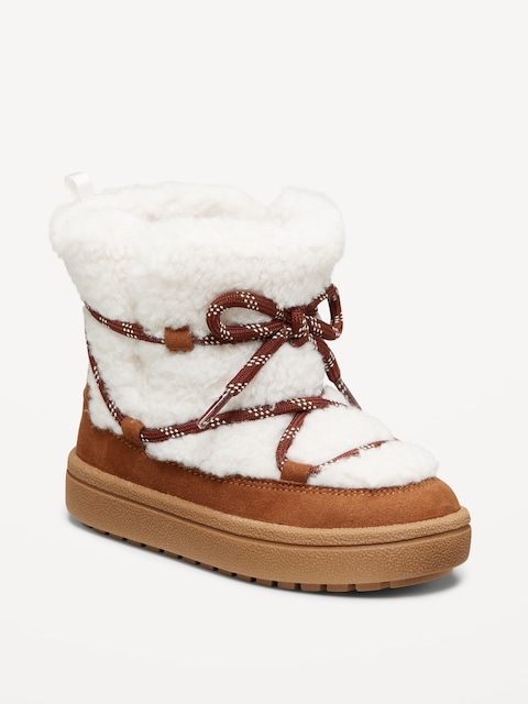 Sherpa Lace-Up Alpine Boots for Toddler Girls - Neutral