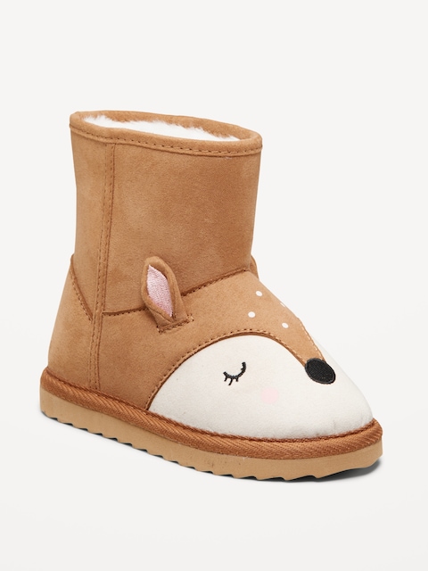 Faux-Suede Faux-Fur Critter Boots for Toddler Girls