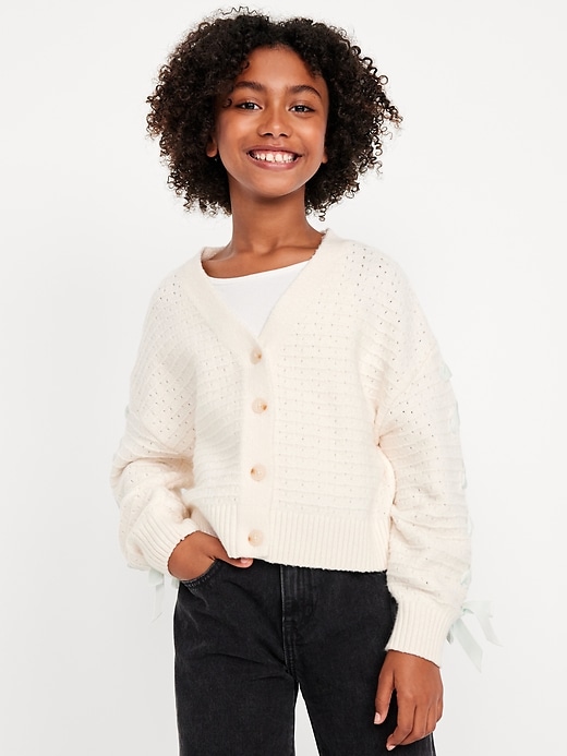 Image number 1 showing, SoSoft Bow-Tie Cardigan Sweater for Girls