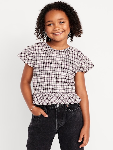 Short-Sleeve Plaid Smocked Top for Girls