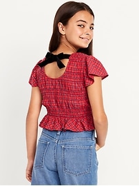 Image number 1 showing, Short-Sleeve Plaid Smocked Top for Girls