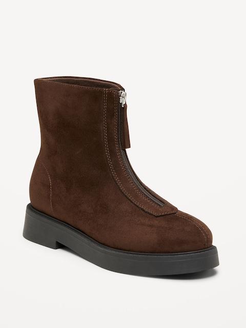 Zip Front Chelsea Boot for Women - Brown Suede