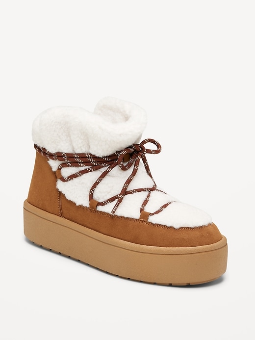 Image number 1 showing, Cozy Lace-Up Platform Booties for Women