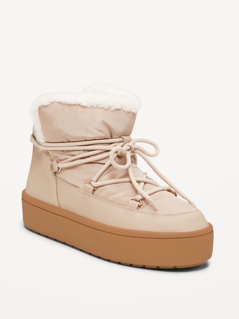 Cozy Lace-Up Platform Booties for Women - Sand